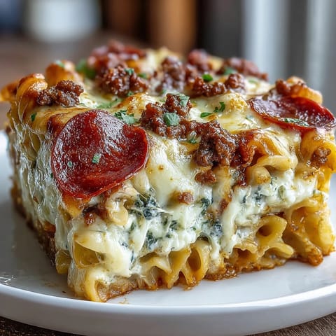 The creamy casserole reveals a rich blend of lean beef, pasta, and a Greek yogurt cheese sauce.