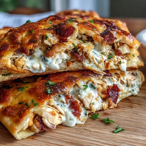 Golden-brown grilled Ranch Crack Chicken Stuffed Naan oozing melted cheddar and bacon.