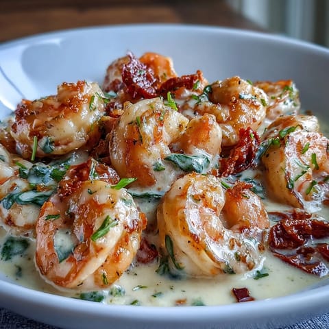 Keto Creamy Garlic Tuscan Shrimp