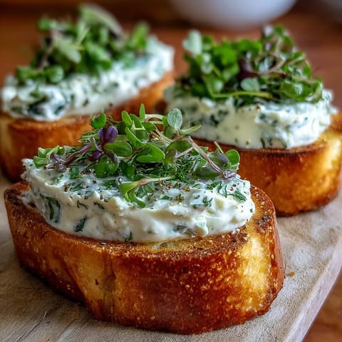 Vibrant crostini board with herbed cream cheese, dill, and parsley—perfect for entertaining and easy gatherings.  