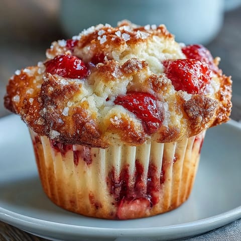 Strawberry yogurt muffins with juicy berries and golden tops, perfect for a quick breakfast or sweet snack.