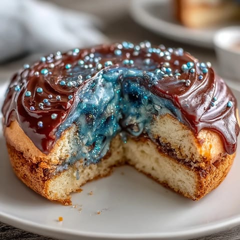 Pisces-Themed Galaxy Cake with shimmering edible glitter and swirling buttercream in deep blue, purple, and black hues, perfect for celestial celebrations.