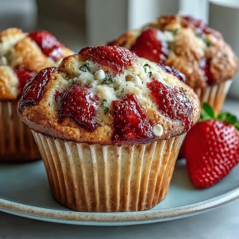 Golden strawberry muffins studded with white chocolate chips, baked until perfectly fluffy and sweet.