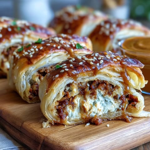 Golden puff pastry pigs in a blanket with mini sausages, baked to perfection and served with tangy mustard dip for game day.