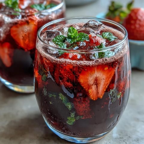A vibrant, homemade strawberry açaí refresher bursting with fruity flavors, perfect for a hot summer day or afternoon pick-me-up.
