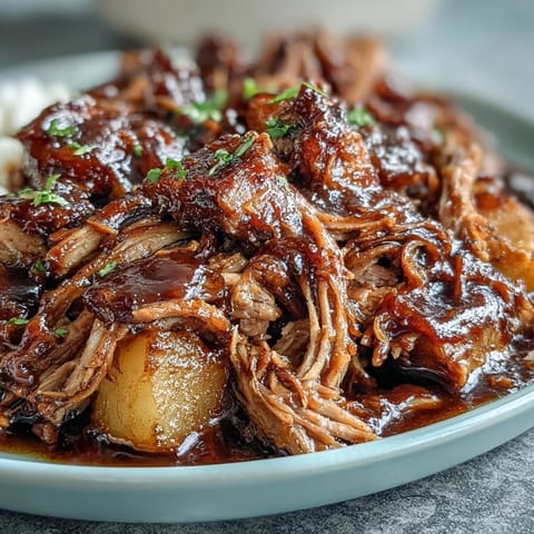 Juicy pulled pork slow-cooked with honey and peaches, served in a soft bun with tangy BBQ sauce.