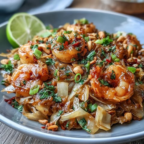 Low-carb cabbage Pad Thai featuring tender-crisp cabbage "noodles," scrambled eggs, and your choice of protein in a zesty Thai-inspired sauce.  