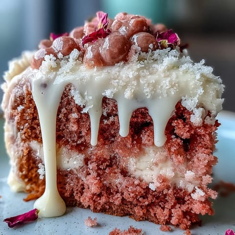 Bridal Shower Rosé Velvet Cake with Gold Drip: A beautiful pink velvet cake infused with rosé wine, crowned with shimmering gold drip for an elegant dessert centerpiece.
