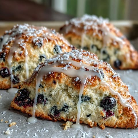 Bakery-style Lemon Blueberry Scones, tender texture with a bright lemon zest and juicy fruit.