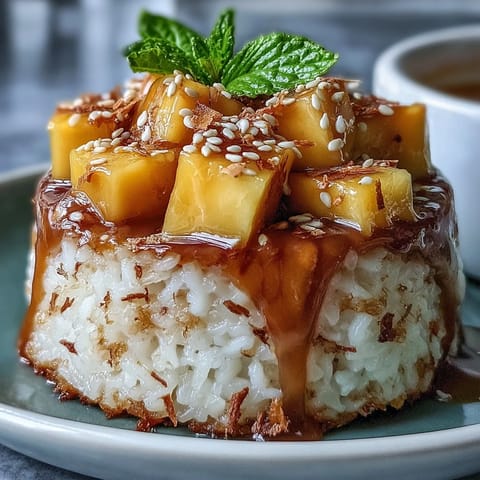 Golden Coconut Mango Sticky Rice Cups, a tropical dessert perfect for sharing.