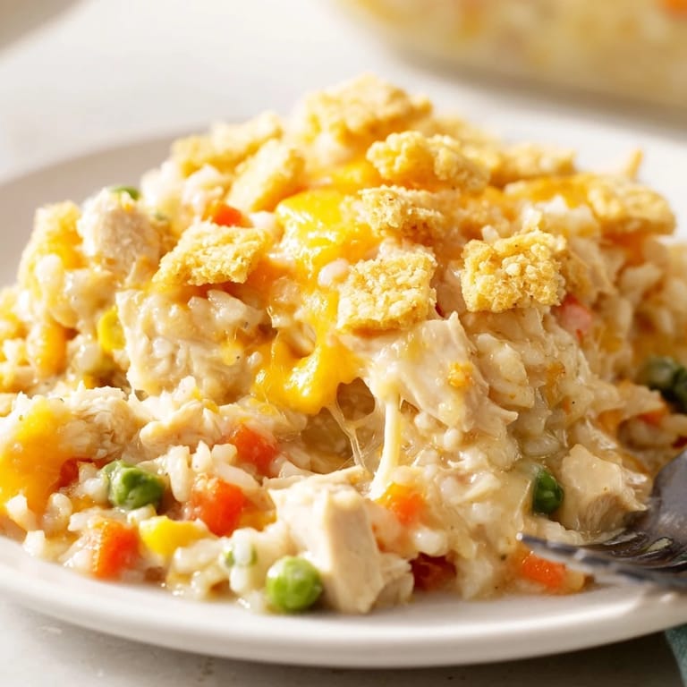 Delicious Cheesy Chicken and Rice Casserole, perfect for cozy family dinners and gatherings.  