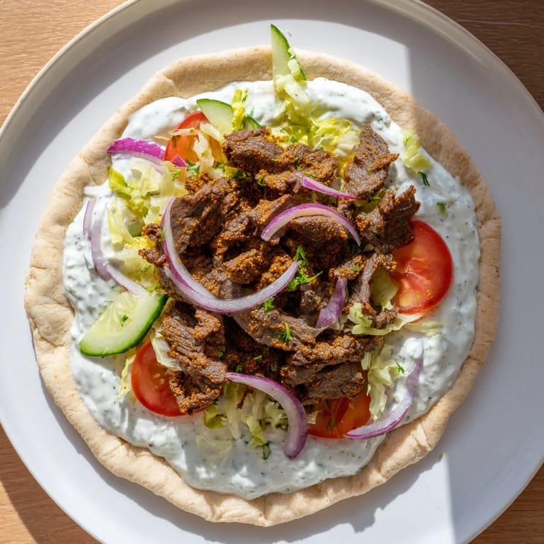 Golden-brown Beef Shawarma Wraps, overflowing with flavorful beef and delicious yogurt dressing.