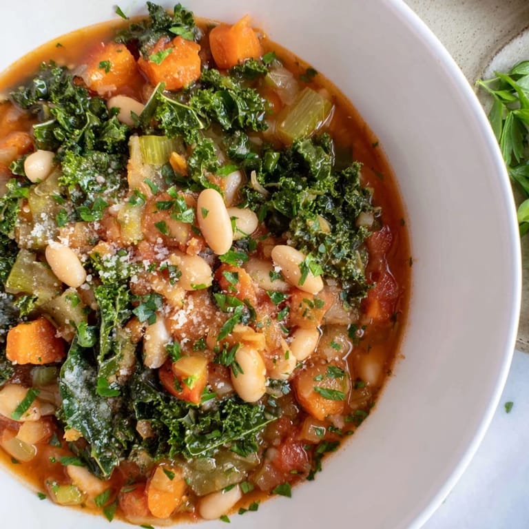 Rich, flavorful Italian Bean & Kale Stew, a hearty vegetarian meal with tender beans and vibrant kale.