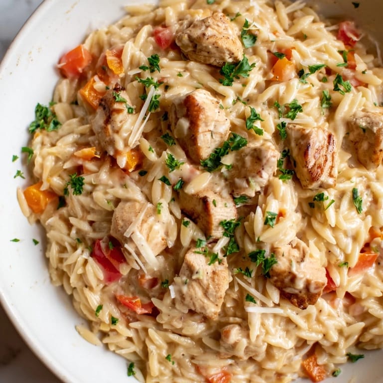 Tender chicken and spicy Cajun seasoning combine with orzo pasta in this vibrant Alfredo dish.