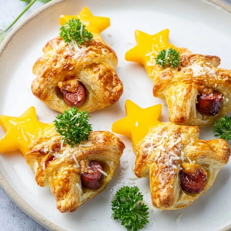 Close-up of a festive Express Pigs in Blanket Christmas Tree, showing the delightful pastry-wrapped sausages.