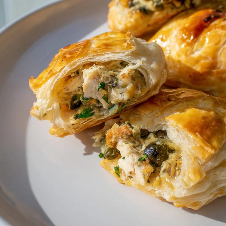 Warm Chicken Piccata Mini Hand Pies with a crisp, buttery crust, perfect for an appetizer or snack.