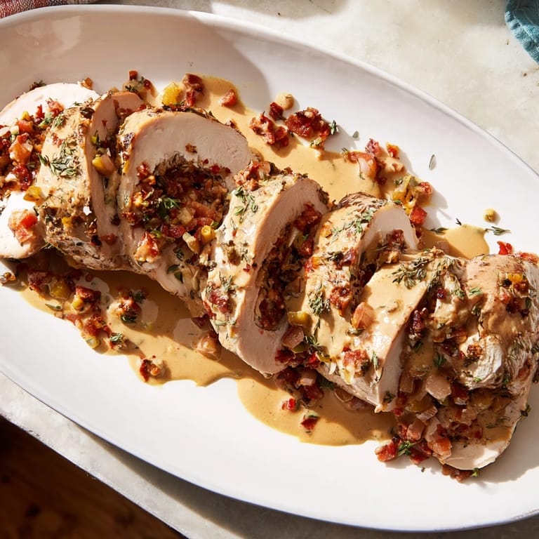 Savory Marry Me Chicken and Stuffing Roulades, baked to a delicious and comforting golden crust. 