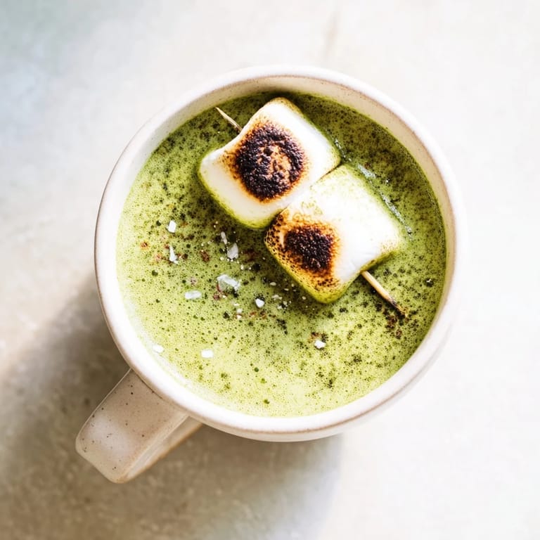 Swirled matcha hues blend beautifully with the rich toasted marshmallow campfire cocoa, perfect for a chilly night.