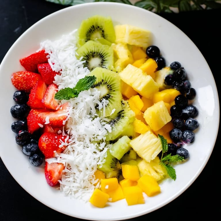Freshly sliced pineapple and other tropical fruits make this platter a bright, inviting, refreshing treat.