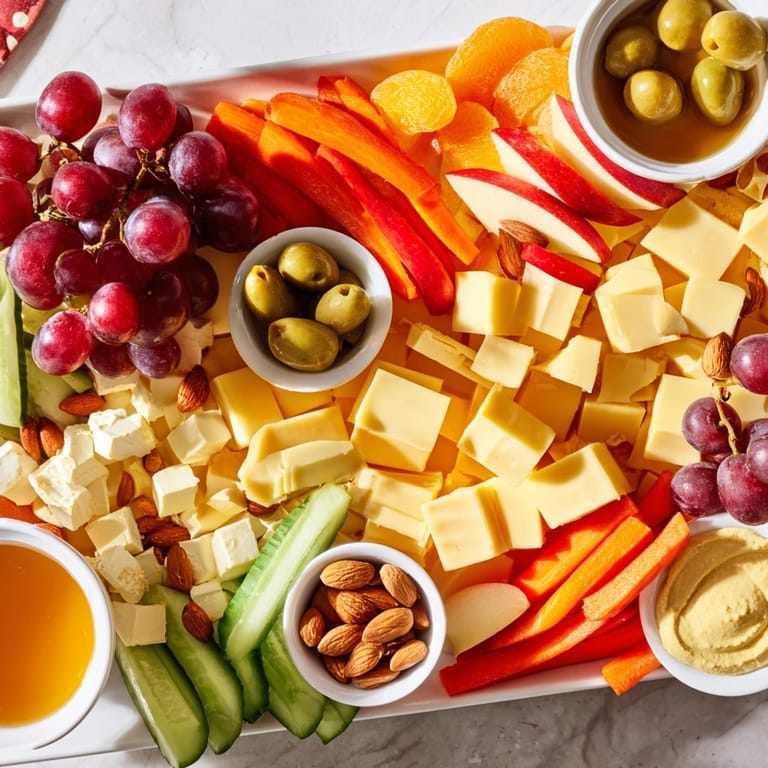 Delectable Picnic Basket Snack Board featuring a charming arrangement of savory meats, cheeses, and fresh fruits.