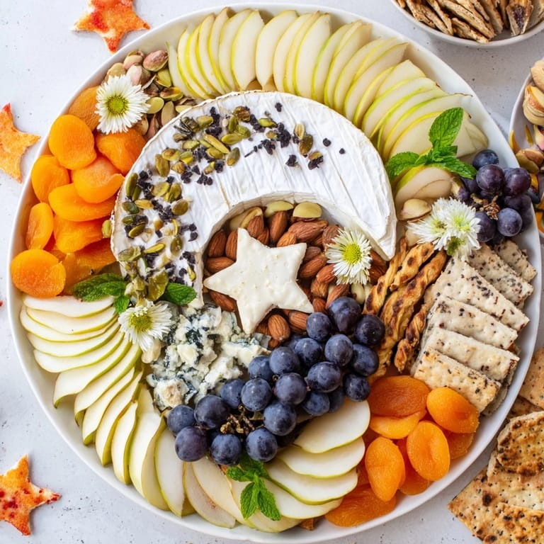 Imagine a delicious Crescent Moon Midnight Snack Board with glistening honey, sweet berries, and savory cheddar.