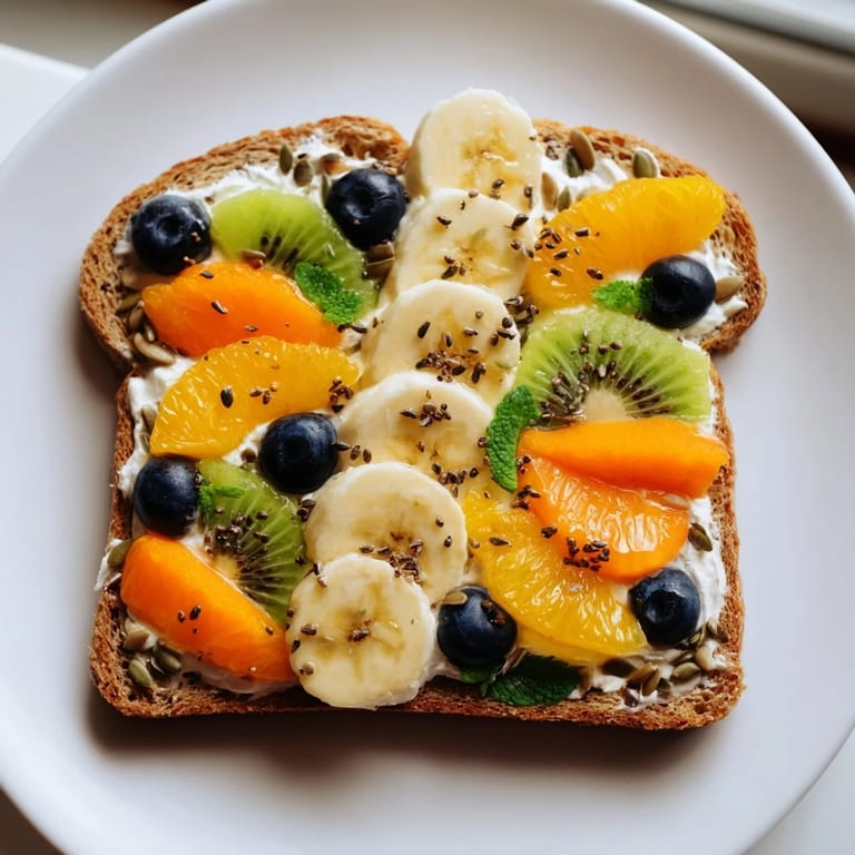 Golden toasted Morning Sun Breakfast Toast topped with sunny orange segments and berries.