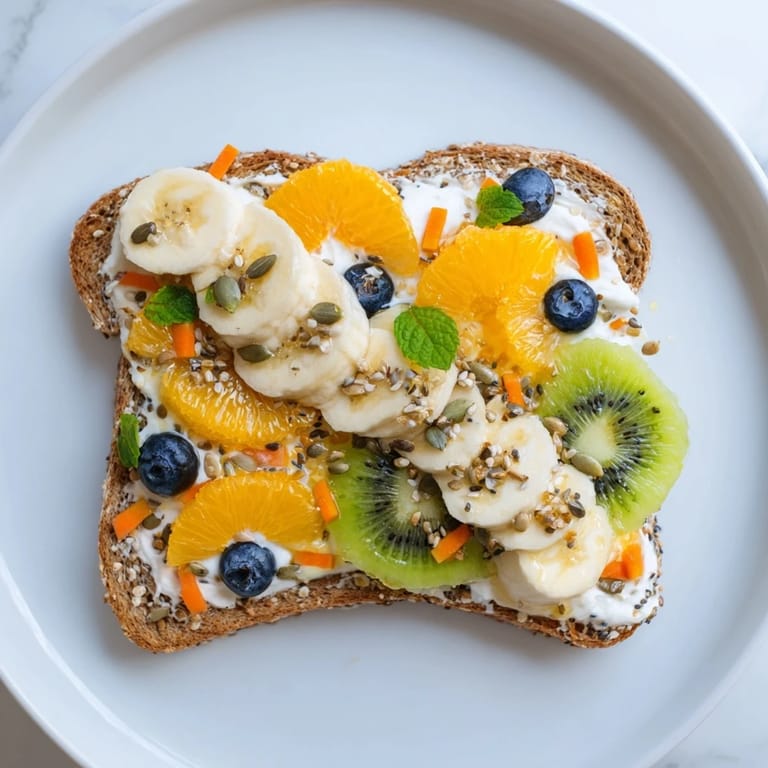 Colorful, fun Morning Sun Breakfast Toast featuring creamy bases and varied, tasty toppings.