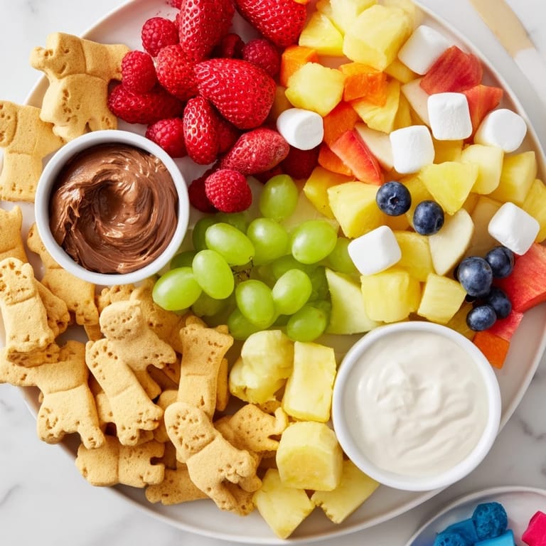 Get ready for fun: a whimsical Animal Cracker Safari Board with a vibrant spread of snacks, perfect for sharing.