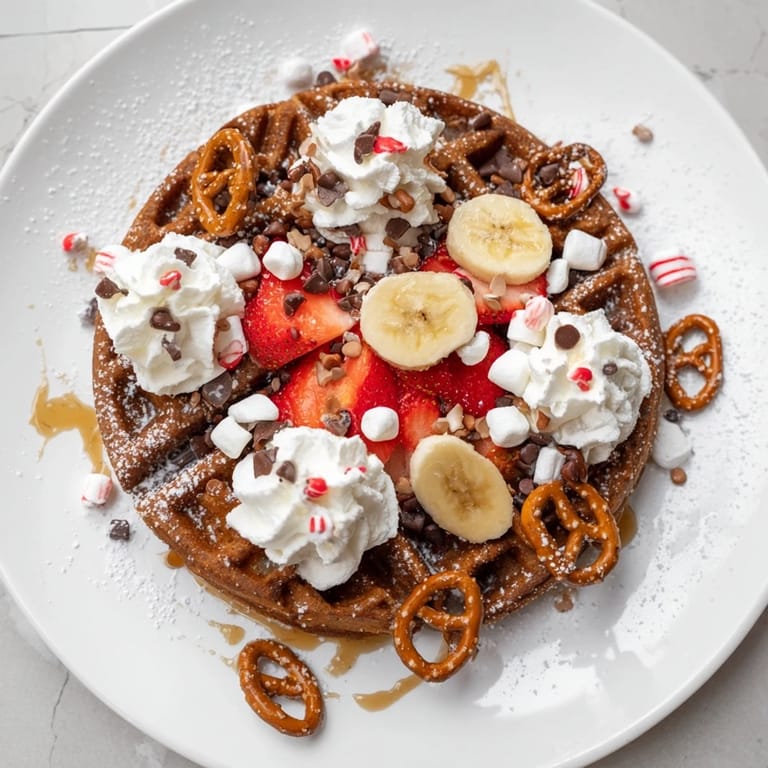A close-up shot of a Gingerbread House Waffle Bar, perfect for a fun and delicious holiday meal.