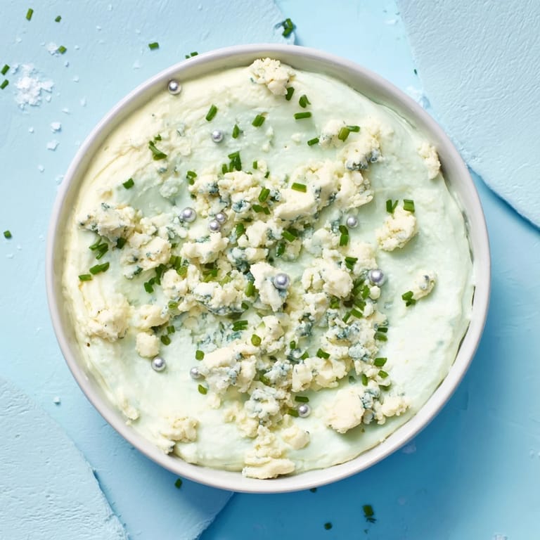 Delicious Frozen Pond Blue Dip Platter: creamy blue cheese dip glistening with edible glitter on a platter.