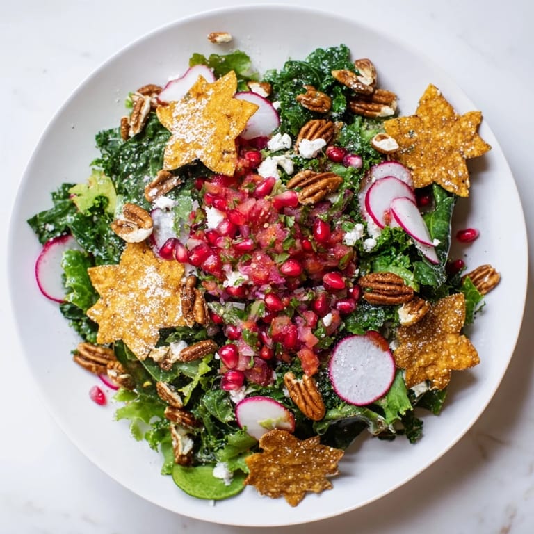 Enjoy a festive Winter Salad with snowflake chips and a bright salsa, a delicious and easy appetizer.