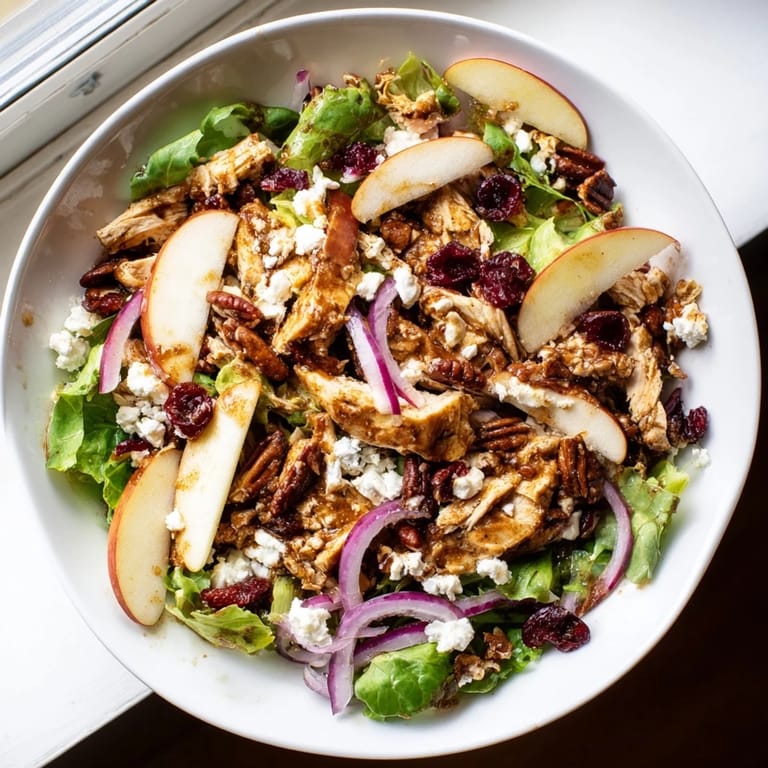 Fresh bowl of Chicken and Apple Winter Salad featuring crisp apples, perfect for a gluten-free meal.