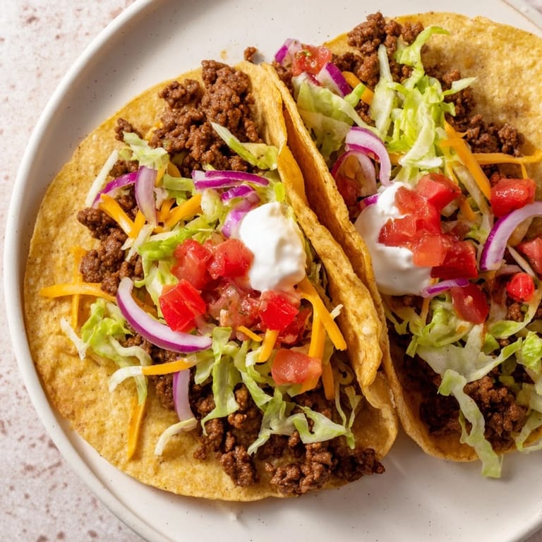 Golden-brown crispy smash tacos, featuring seasoned beef and a flavorful meld of cheese and toppings, ready to eat.