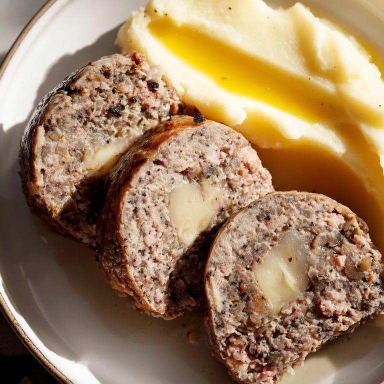 A close-up shot of steaming Scottish haggis, traditionally plated with mashed turnips and potatoes, ready to eat.