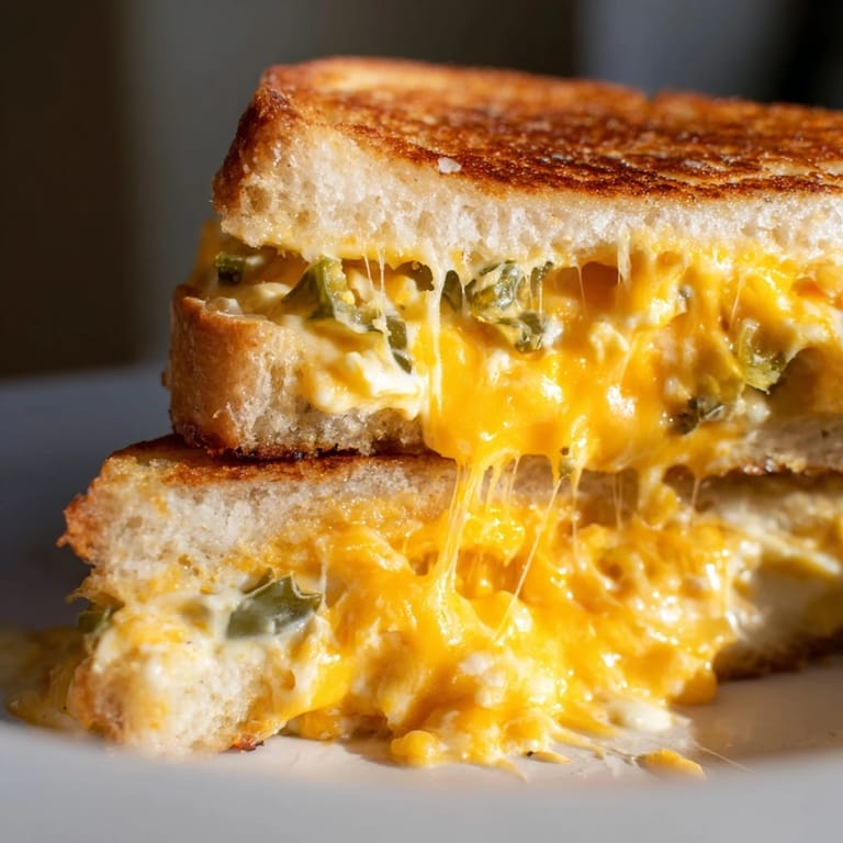 Sizzling Jalapeño Popper Grilled Cheese on a cutting board, ready to slice into spicy, cheesy servings.