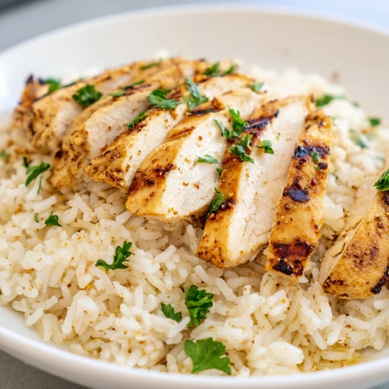 A comforting bowl of Garlic Butter Rice with Chicken, served warm and ready for a family dinner or meal prep.