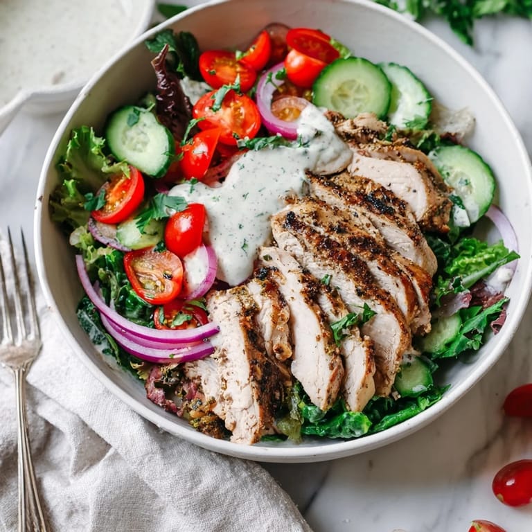 Vibrant Chicken Shawarma Salad Bowl shines with colorful veggies and golden, juicy chicken, perfect for a quick, healthy lunch or light dinner.