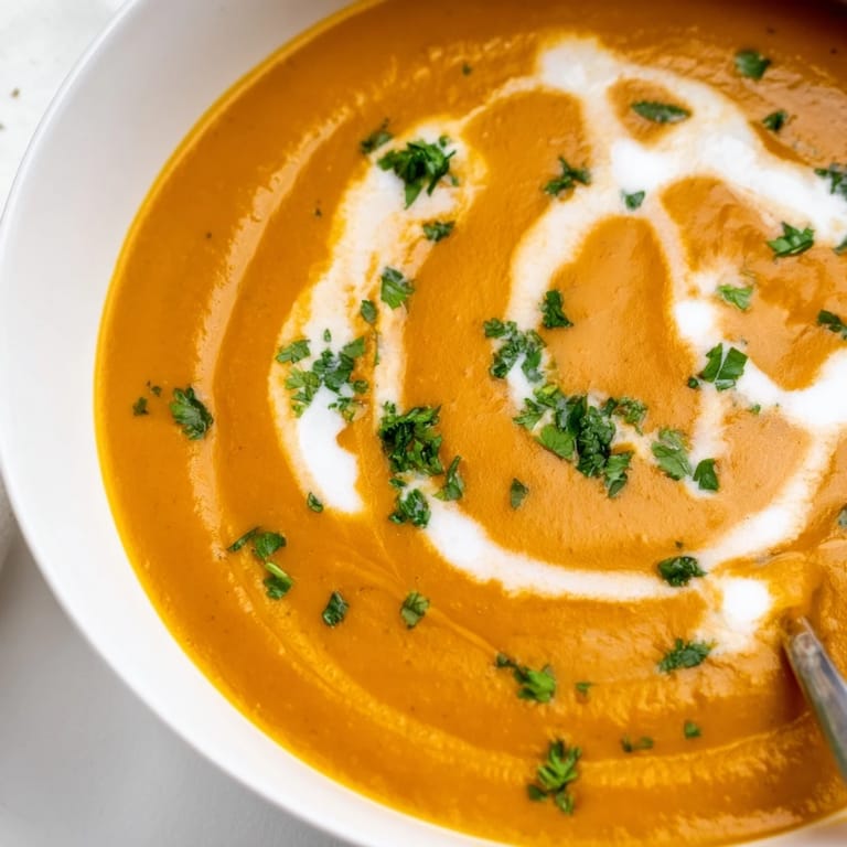 Velvety Carrot Ginger Soup, showcasing bright orange hues, ideal for a chilly evening.