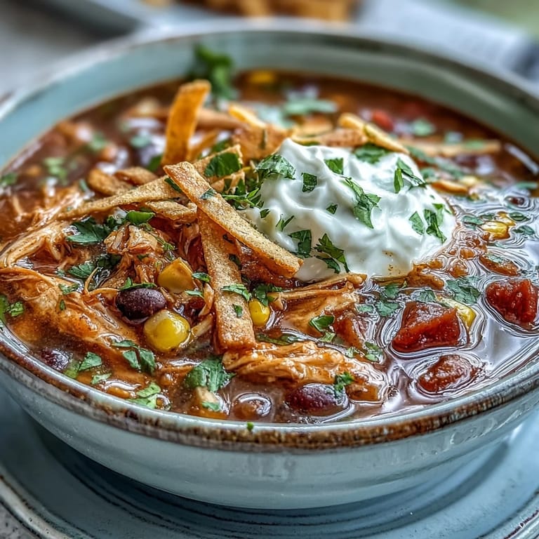 Steaming bowls of Instant Pot Chicken Tortilla Soup with black beans and corn, topped with cheese and lime wedges.