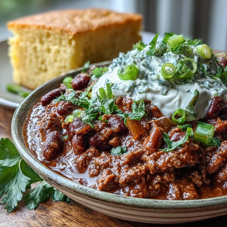 A steaming bowl of Slow Cooker Chili, garnished with sour cream and cilantro, perfect for dinner.