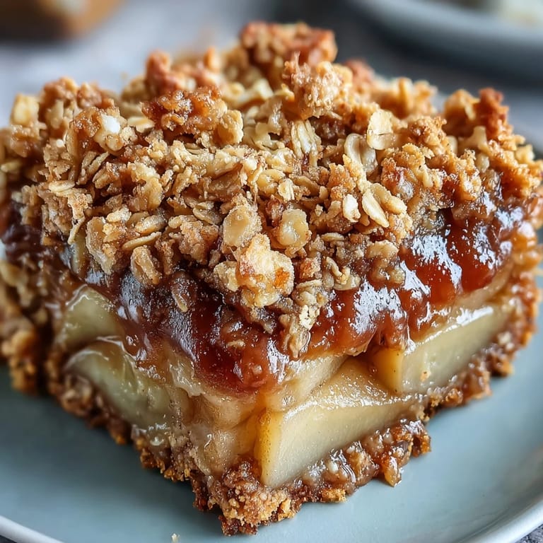 Classic Pear Crumble served in a white bowl, topped with a melting scoop of vanilla ice cream and a dusting of cinnamon.