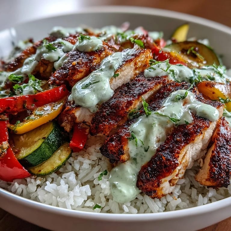 A serving of Blackened Chicken Bowl featuring seasoned chicken, vibrant veggies, and fluffy rice ready for a quick weeknight meal.