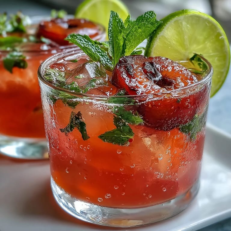 Two glasses of chilled Guava Nectar Drink sitting on a sunny patio table, ready to quench your thirst.