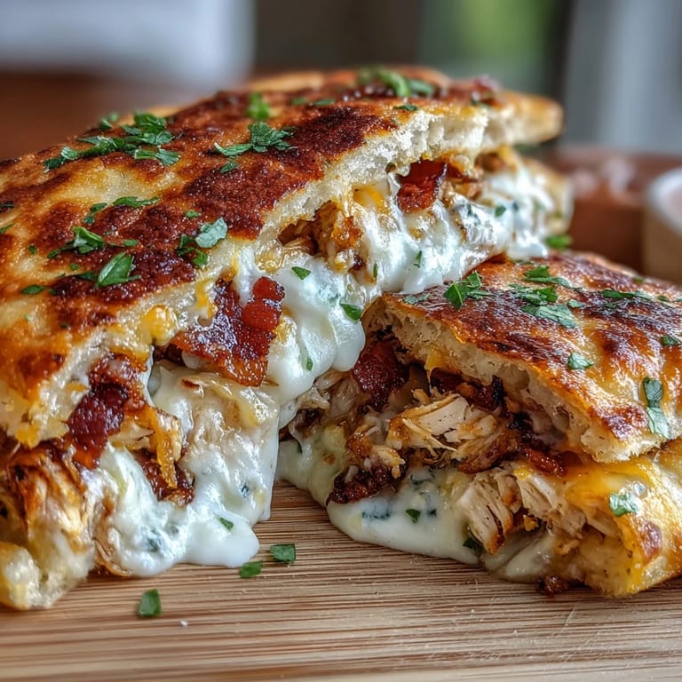Ranch Crack Chicken Stuffed Naan with crispy bacon and melted cheddar on a plate.