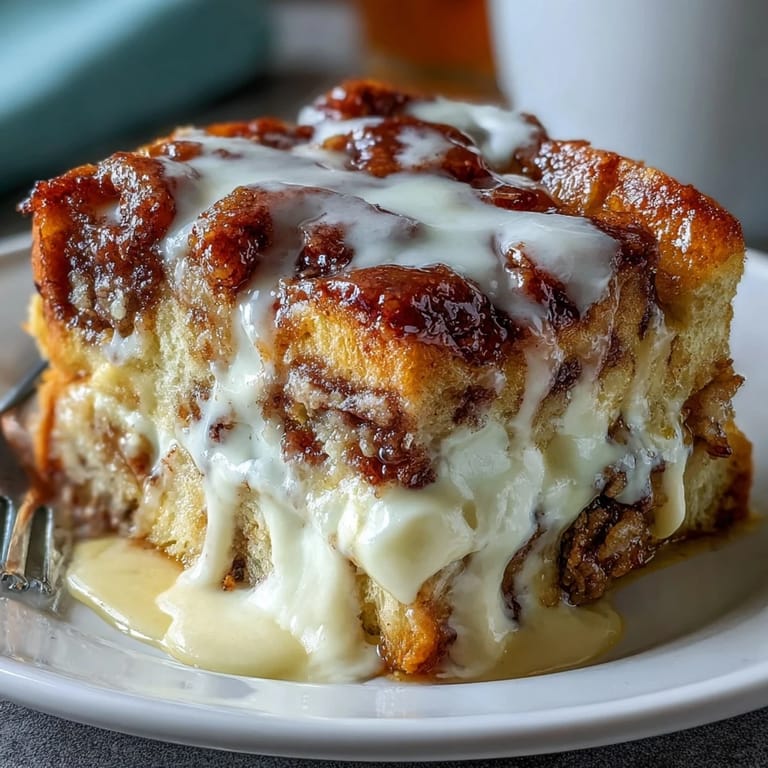 Slices of the Cream Cheese Swirl Cinnamon Roll French Toast Bake reveal soft brioche cubes soaked in vanilla custard and ribbons of sweetened cream cheese perfect for serving with maple syrup.