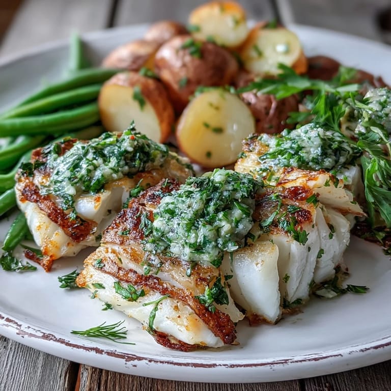 Fresh herbs and melted butter glisten on the fish, paired with vibrant vegetables for a wholesome weeknight dinner.