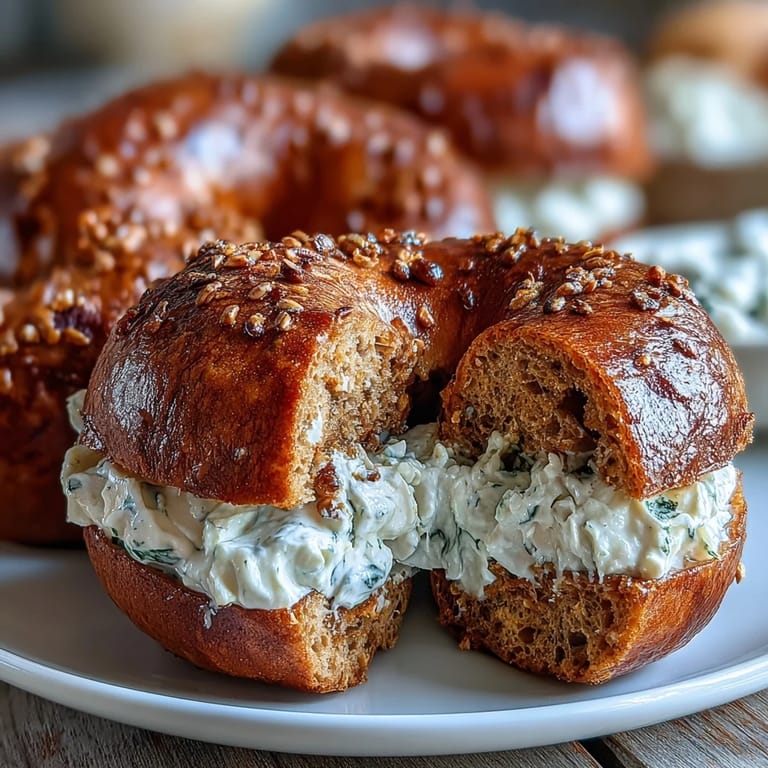Golden-baked whole wheat bagels enriched with protein and honey, served with a creamy, light yogurt dip.  