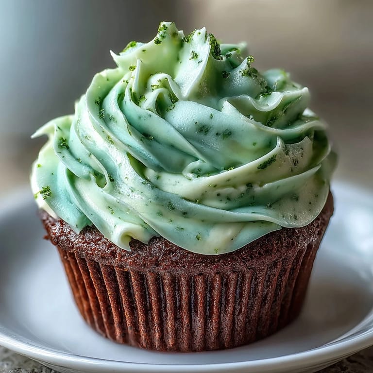 Rich and moist green velvet cupcakes topped with smooth cream cheese frosting, ideal for celebrating St. Patrick's Day with a colorful twist.