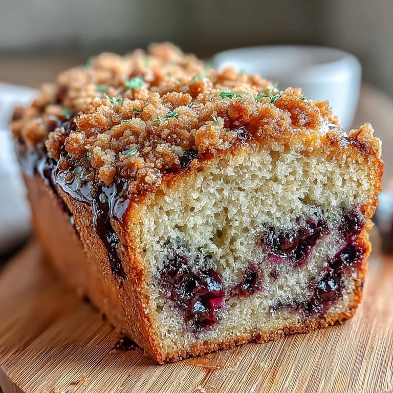 Lemon Blueberry Sourdough Swirl Loaf with Crumble Top: a moist, tangy sourdough bread bursting with fresh blueberries and lemon, crowned with a crisp, golden crumble topping.