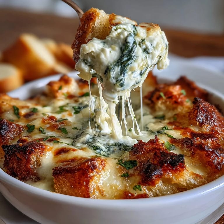 Creamy spinach and artichoke dip served in a rustic bread bowl, perfect for St. Patricks Day appetizers.  
